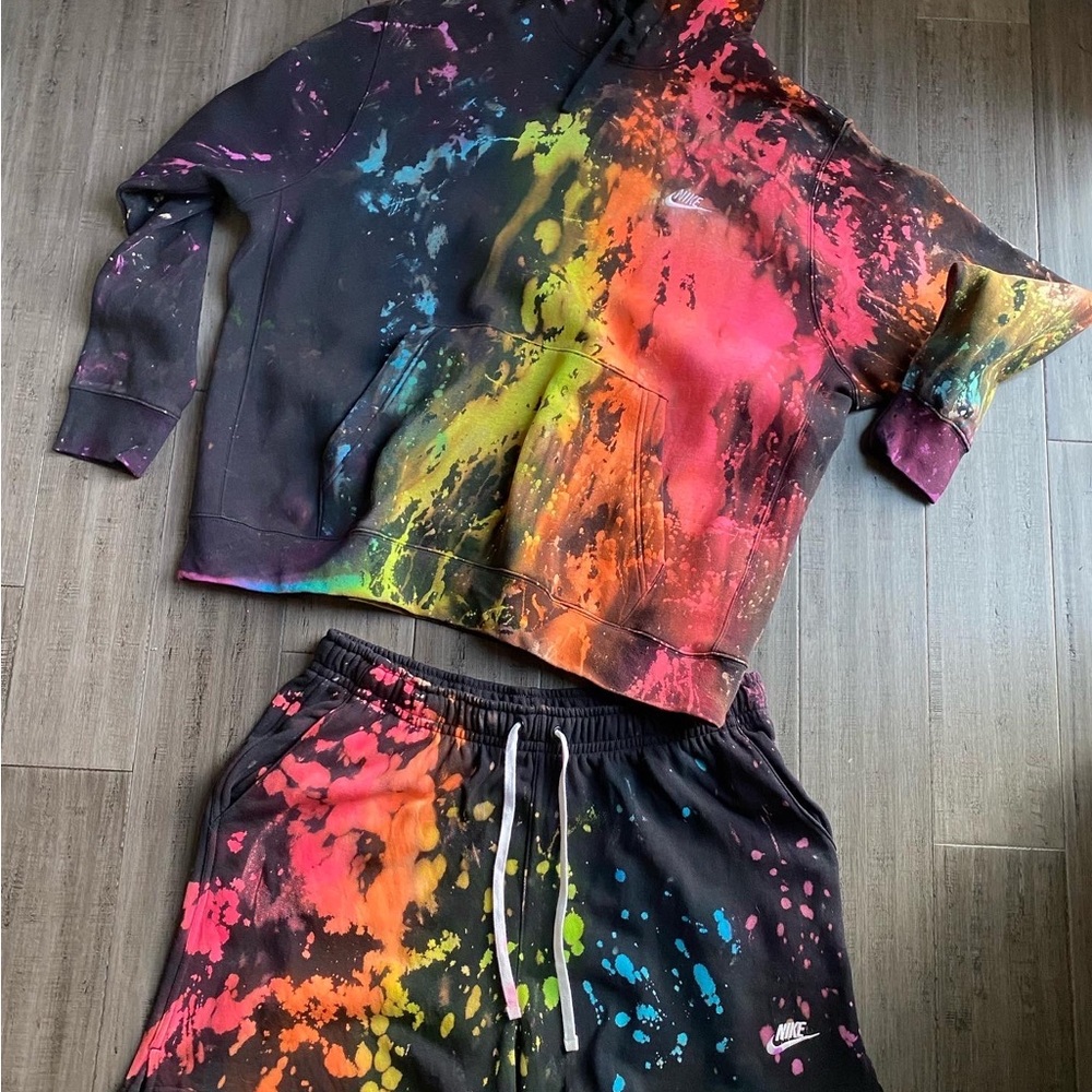 Rainbow Custom Nike Tie Dye Hoodie/shorts set 🌈    ✨FREE Custom Socks Included✨